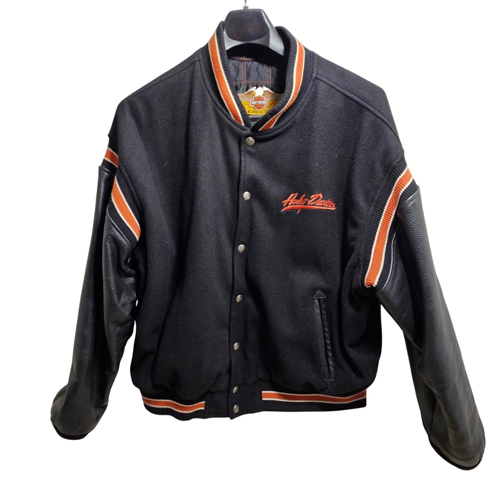 Harley-Davidson Varsity Jacket 3XL Black Wool Leather Sleeve Vintage Made in USA